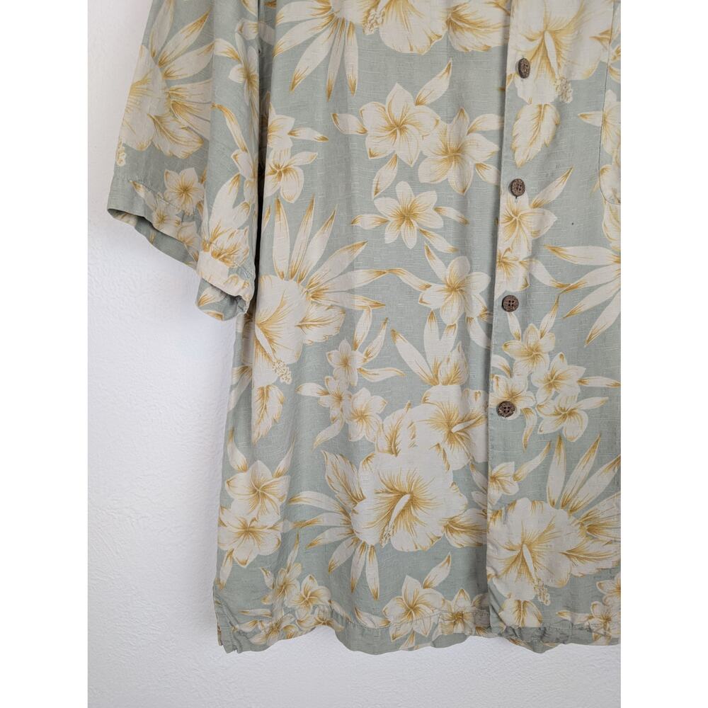 Tommy Bahama Hawaiian Shirt Camp Floral Silk Summer Vacation Green Yellow Size L - Picture 3 of 12